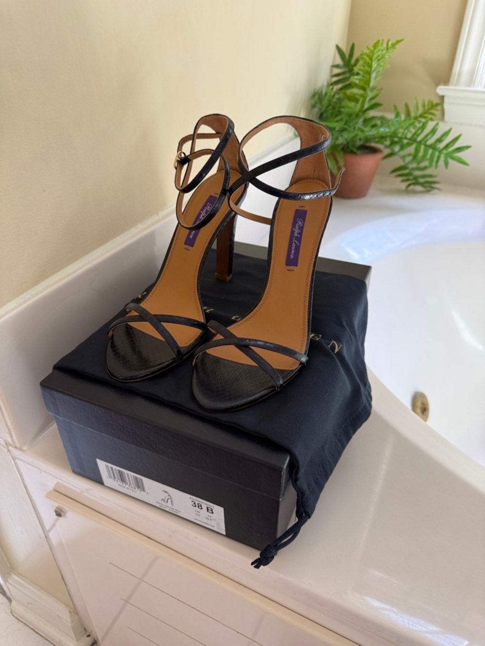 Ralph Lauren Purple Label Black Strappy Stiletto Sandals